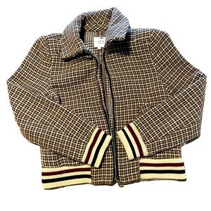 J.O.A. Brown houndstooth bomber jacket